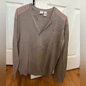 SHEIN Men's Taupe Crewneck Sweater with Light Brown Shoulder Panels